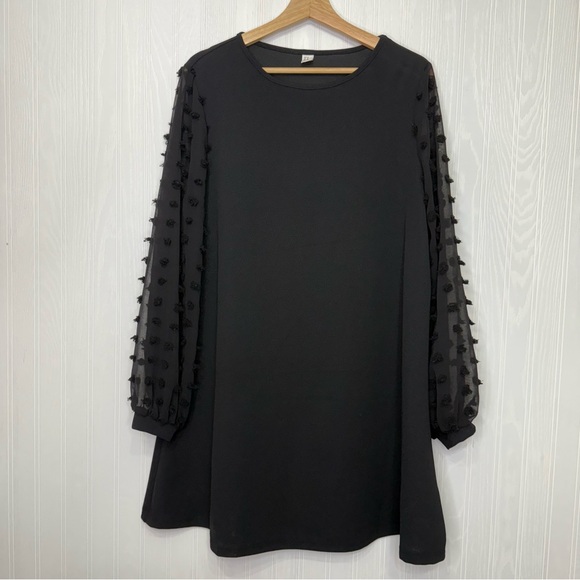 Black A-line midi dress with sheer mesh long sleeves size XL - Picture 3 of 10